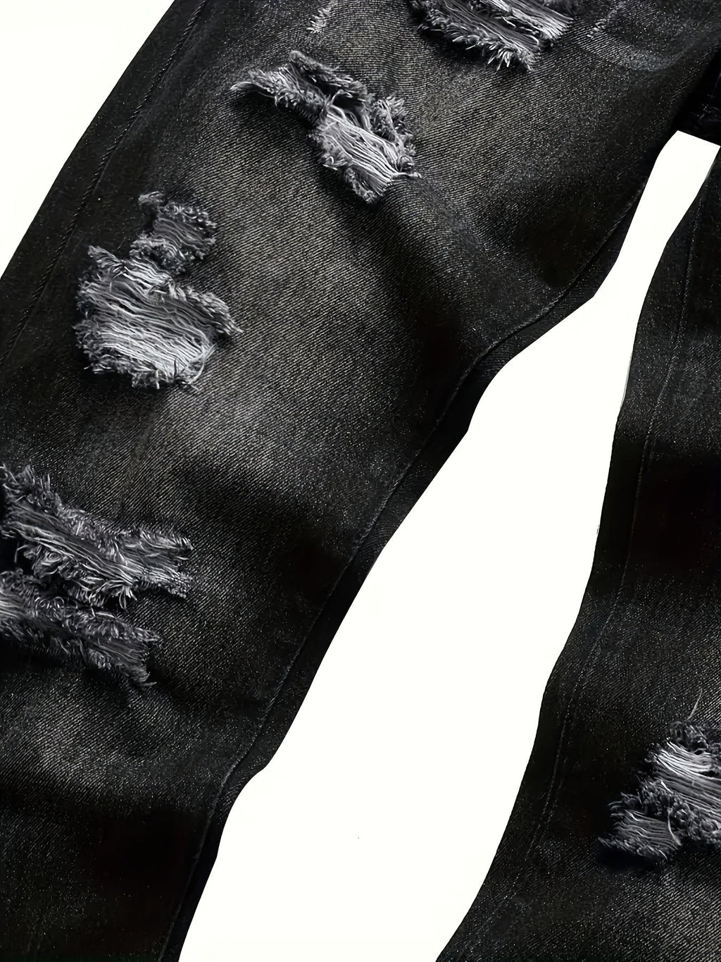 Ripped Jeans Straight-Leg Black Denim Men's Distressed Trousers – Casual, Streetwear