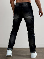 Ripped Jeans Straight-Leg Black Denim Men's Distressed Trousers – Casual, Streetwear