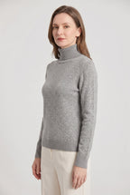 Roll Neck Jumper Knit Black Women's Ribbed Trim Long Sleeve – Casual, Office · Werune