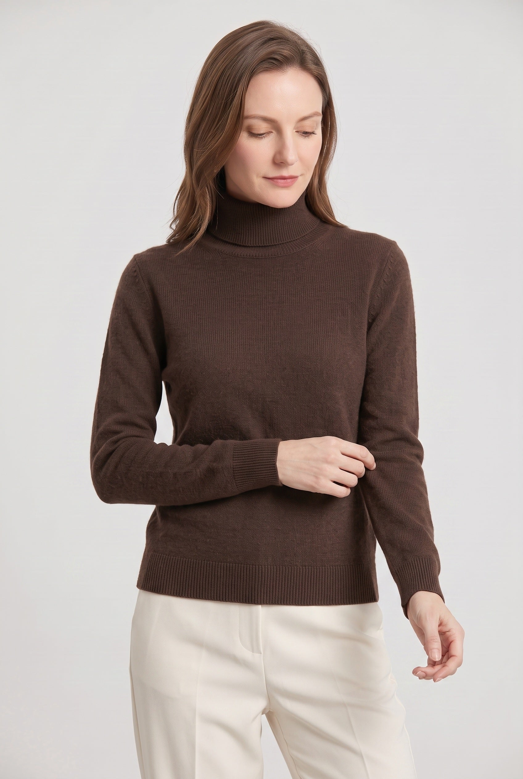 Roll Neck Jumper Knit Black Women's Ribbed Trim Long Sleeve – Casual, Office · Werune