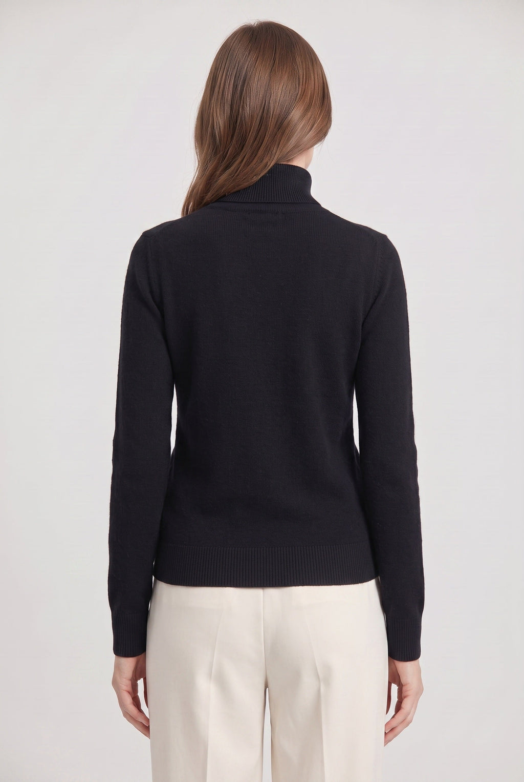 Roll Neck Jumper Knit Black Women's Ribbed Trim Long Sleeve – Casual, Office · Werune