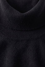 Roll Neck Jumper Knit Black Women's Ribbed Trim Long Sleeve – Casual, Office · Werune