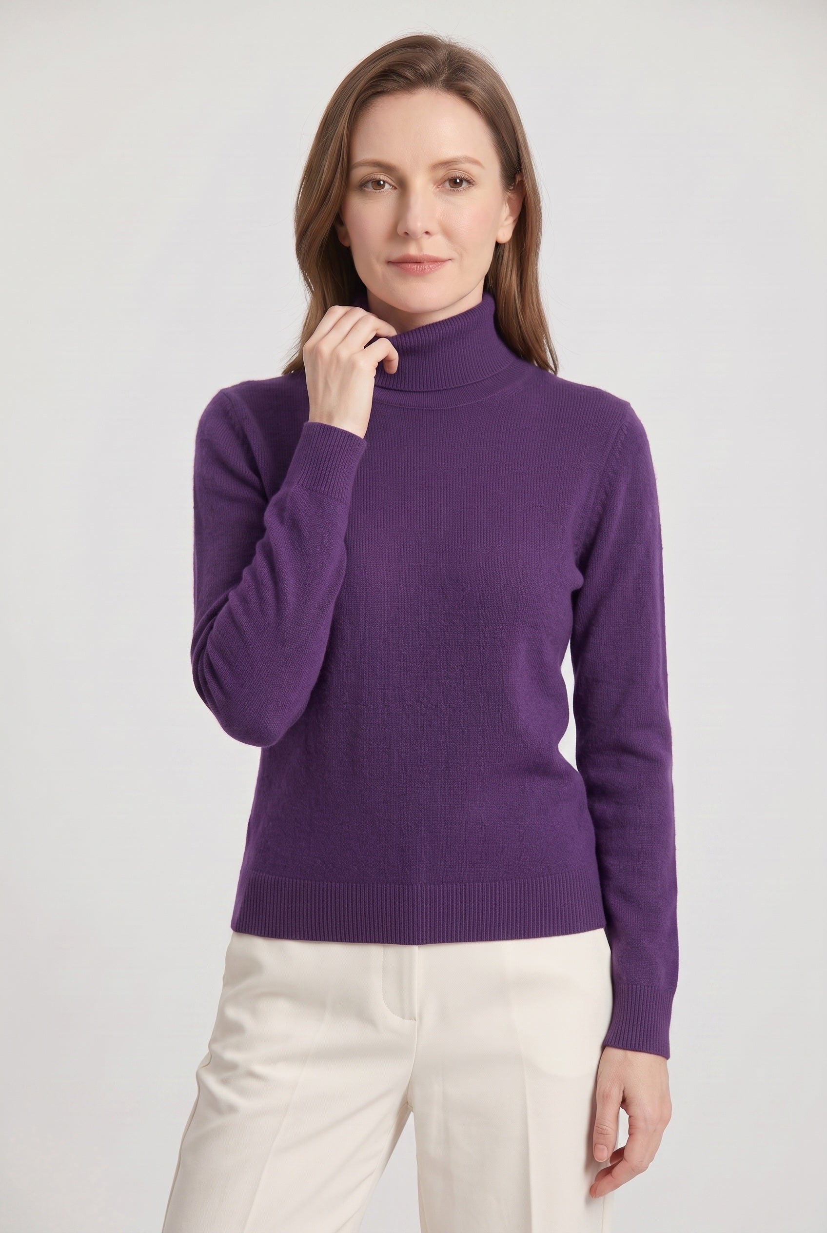 Roll Neck Jumper Knit Black Women's Ribbed Trim Long Sleeve – Casual, Office · Werune