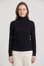 Roll Neck Jumper Knit Black Women's Ribbed Trim Long Sleeve – Casual, Office · Werune