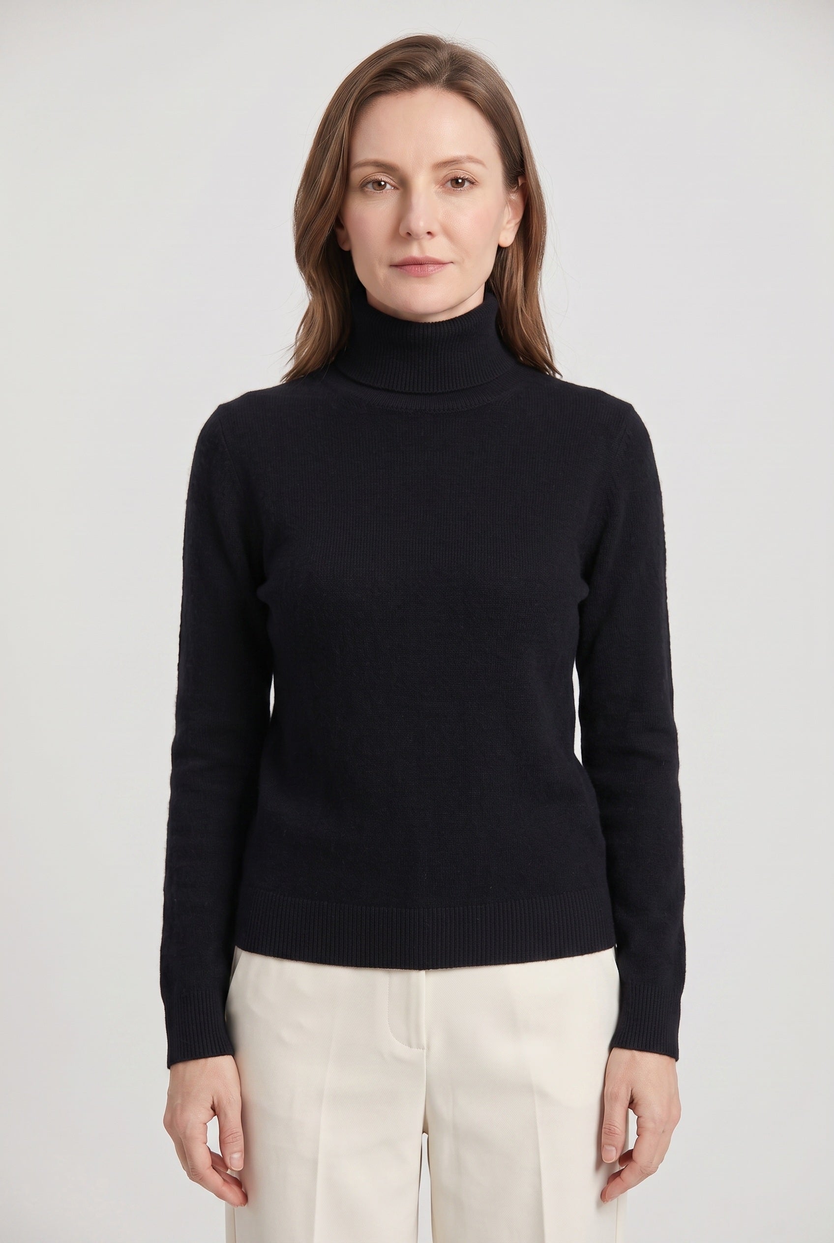 Roll Neck Jumper Knit Black Women's Ribbed Trim Long Sleeve – Casual, Office · Werune