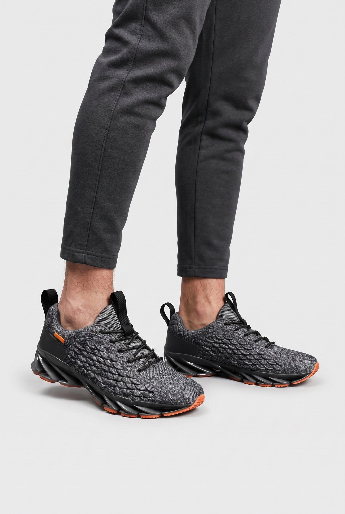 Running Trainers Men's Grey Orange Knit Blade Sole – Home Gym, Running, Training, Outdoor
