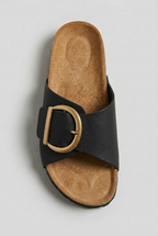 Sandals Black Buckle Strap Women's Cork Footbed Slides – Casual, Holiday, Everyday Comfort