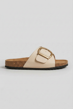 Sandals Black Buckle Strap Women's Cork Footbed Slides – Casual, Holiday, Everyday Comfort