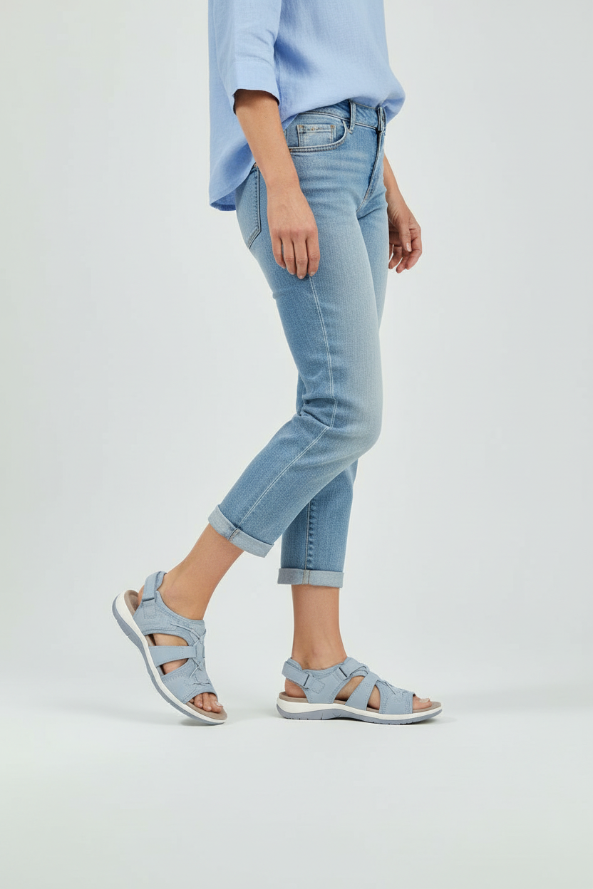 Sandals Light Blue Adjustable Strap Women's Comfort Cushioned Sole – Casual, Summer Walking, Holiday