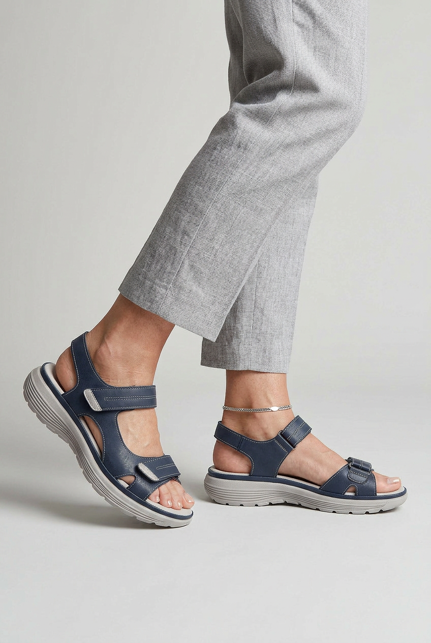 Sandals Navy Blue Adjustable Strap Women's Cushioned Sole – Casual, Everyday Walking Comfort