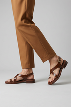 Sandals Women's Brown Faux Leather Cross Strap Flat Toe Ring – Casual, Holiday · Werune
