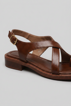 Sandals Women's Brown Faux Leather Cross Strap Flat Toe Ring – Casual, Holiday · Werune