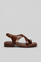 Sandals Women's Brown Faux Leather Cross Strap Flat Toe Ring – Casual, Holiday · Werune