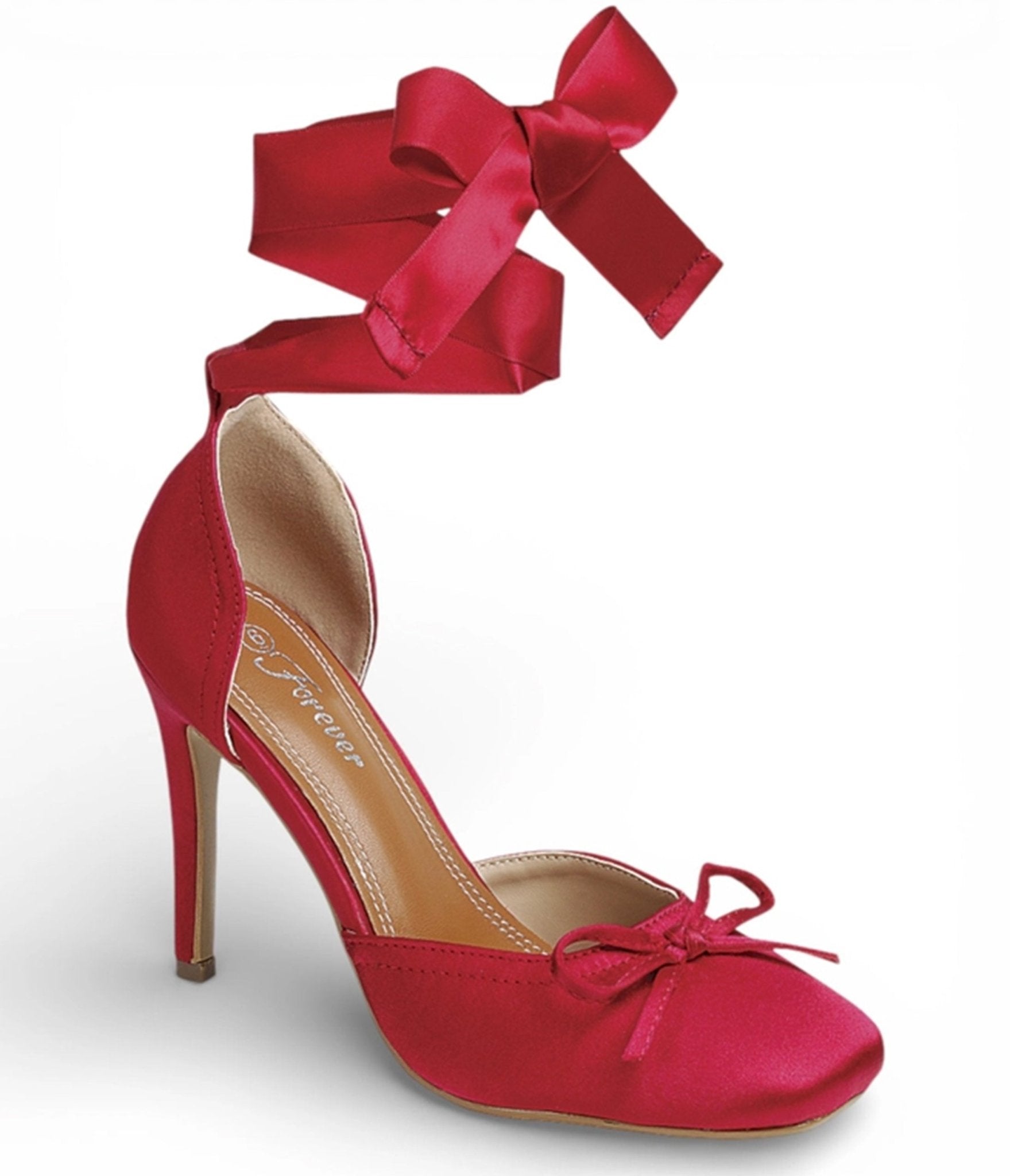 Satin Court Heels Red Ankle Ribbon Tie Women's Bow Pumps – Wedding, Party, Evening, Gift