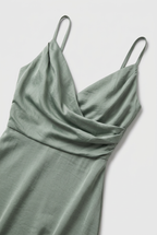 Satin Maxi Dress Sage Green Women's V-Neck High Slit Slip Gown – Wedding, Evening, Formal, Gift