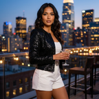 Sequin Blazer Women's Silver Cropped Open Front Jacket – Party, Office, Evening, Gift