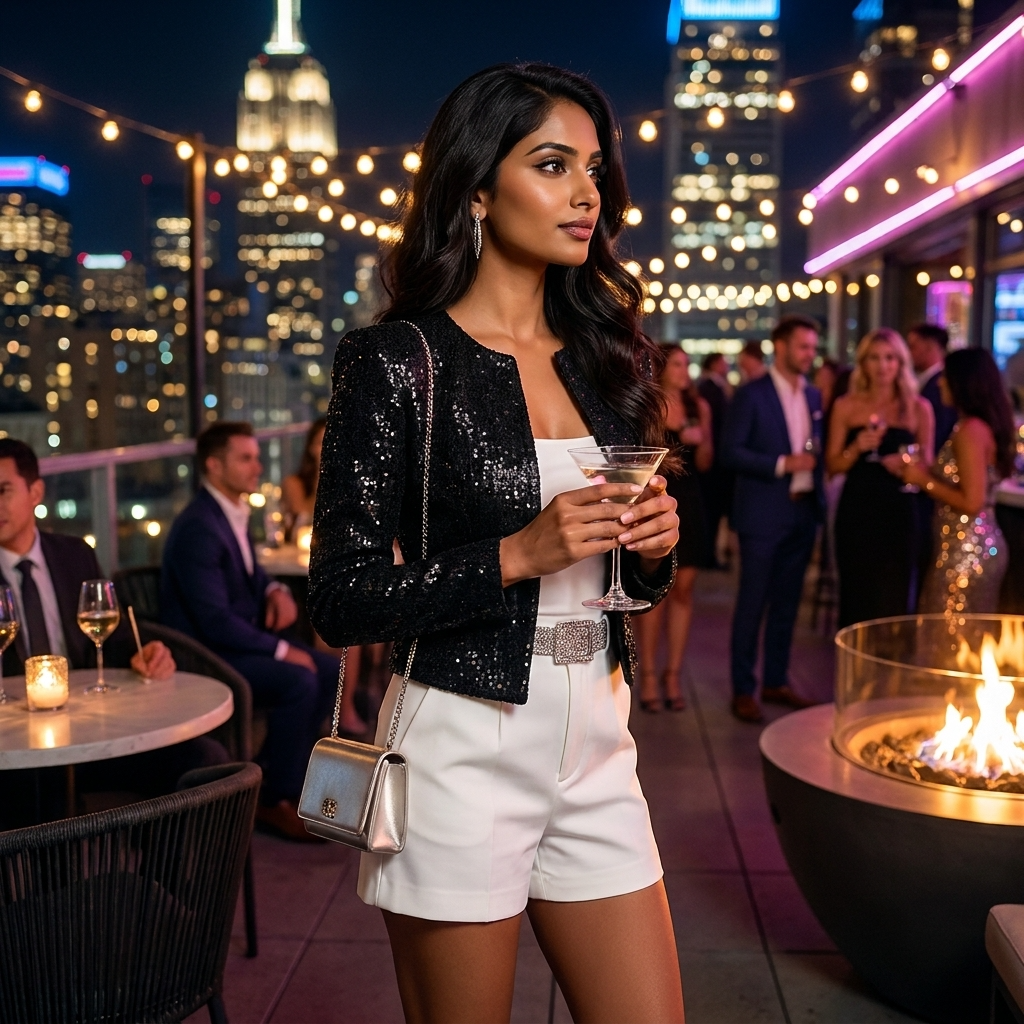 Sequin Blazer Women's Silver Cropped Open Front Jacket – Party, Office, Evening, Gift