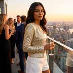 Sequin Blazer Women's Silver Cropped Open Front Jacket – Party, Office, Evening, Gift