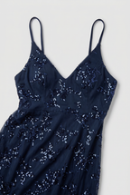 Sequin Maxi Dress Navy V-Neck Women's Fishtail Gown – Wedding Guest, Prom, Evening, Occasion