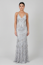 Sequin Maxi Dress Navy V-Neck Women's Fishtail Gown – Wedding Guest, Prom, Evening, Occasion