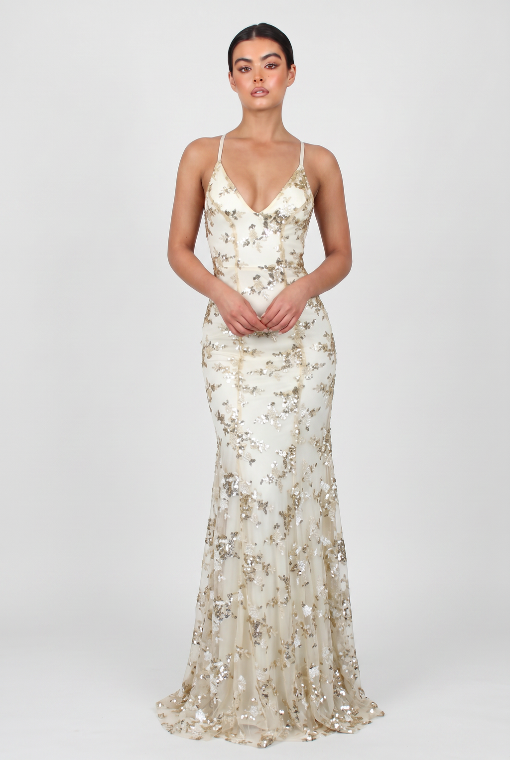 Sequin Maxi Dress Navy V-Neck Women's Fishtail Gown – Wedding Guest, Prom, Evening, Occasion