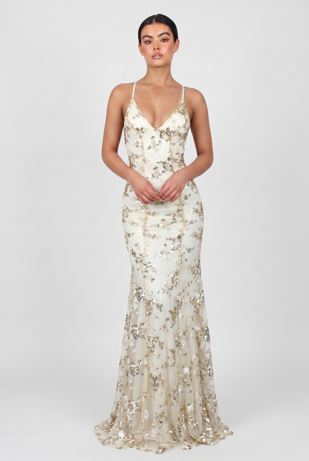 Sequin Maxi Dress Navy V-Neck Women's Fishtail Gown – Wedding Guest, Prom, Evening, Occasion