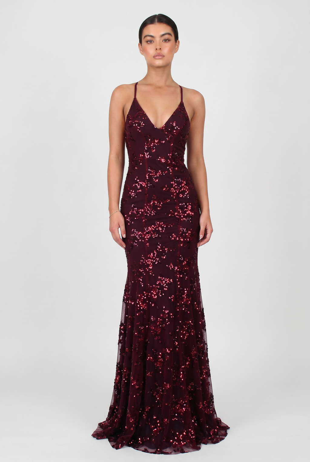 Sequin Maxi Dress Navy V-Neck Women's Fishtail Gown – Wedding Guest, Prom, Evening, Occasion