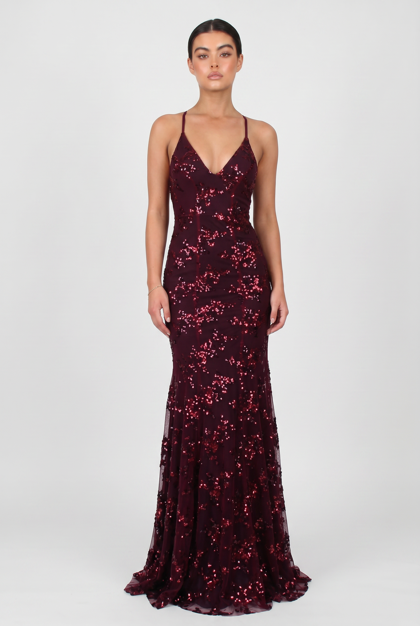 Sequin Maxi Dress Navy V-Neck Women's Fishtail Gown – Wedding Guest, Prom, Evening, Occasion