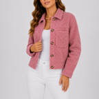 Sherpa Fleece Jacket Black Women's Button-Up Shacket with Pockets – Casual, Autumn Layering, Gift