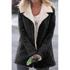 Sherpa Lined Jacket Grey Women's Warm Lapel Coat – Casual, Winter Outerwear, Gift