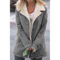 Sherpa Lined Jacket Grey Women's Warm Lapel Coat – Casual, Winter Outerwear, Gift
