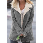 Sherpa Lined Jacket Grey Women's Warm Lapel Coat – Casual, Winter Outerwear, Gift