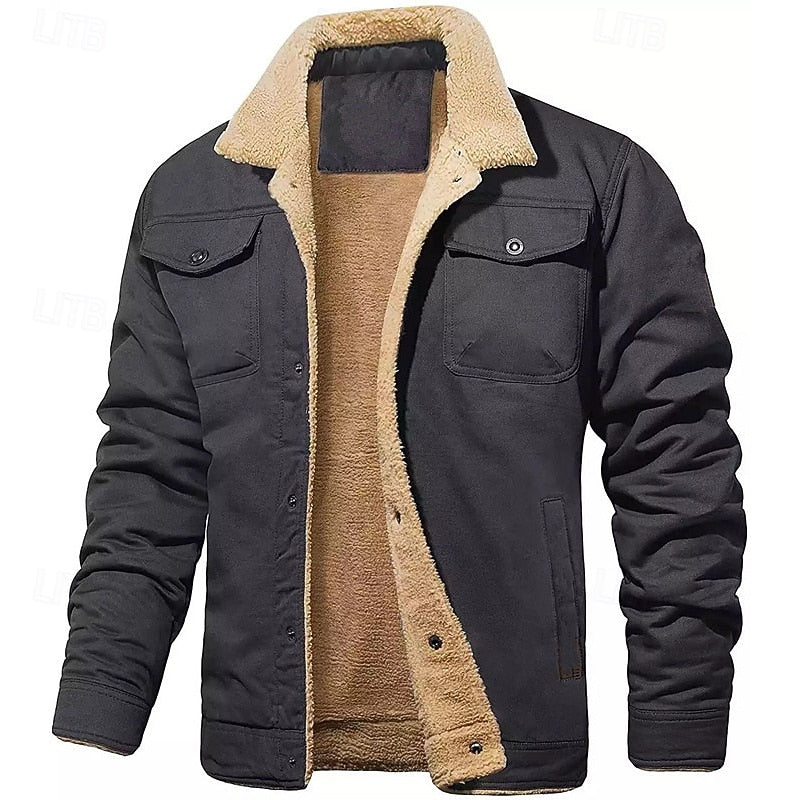Sherpa-Lined Trucker Jacket Men's Fleece Lined Green – Casual, Winter, Outdoor, Gift