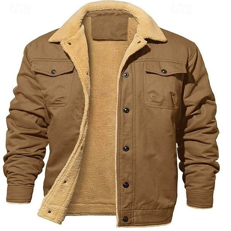 Sherpa-Lined Trucker Jacket Men's Fleece Lined Green – Casual, Winter, Outdoor, Gift