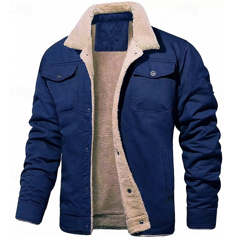 Sherpa-Lined Trucker Jacket Men's Fleece Lined Green – Casual, Winter, Outdoor, Gift