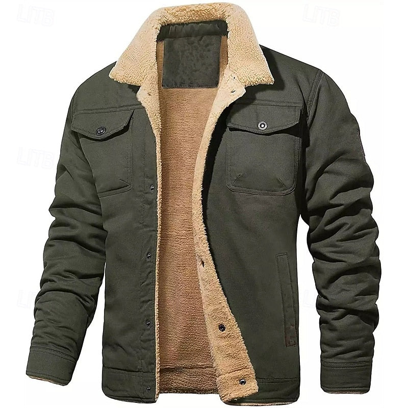 Sherpa-Lined Trucker Jacket Men's Fleece Lined Green – Casual, Winter, Outdoor, Gift