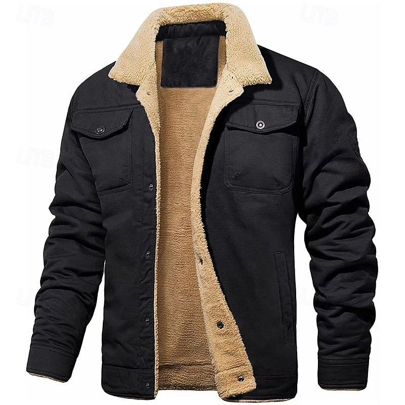 Sherpa-Lined Trucker Jacket Men's Fleece Lined Green – Casual, Winter, Outdoor, Gift