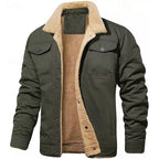 Sherpa-Lined Trucker Jacket Men's Fleece Lined Green – Casual, Winter, Outdoor, Gift