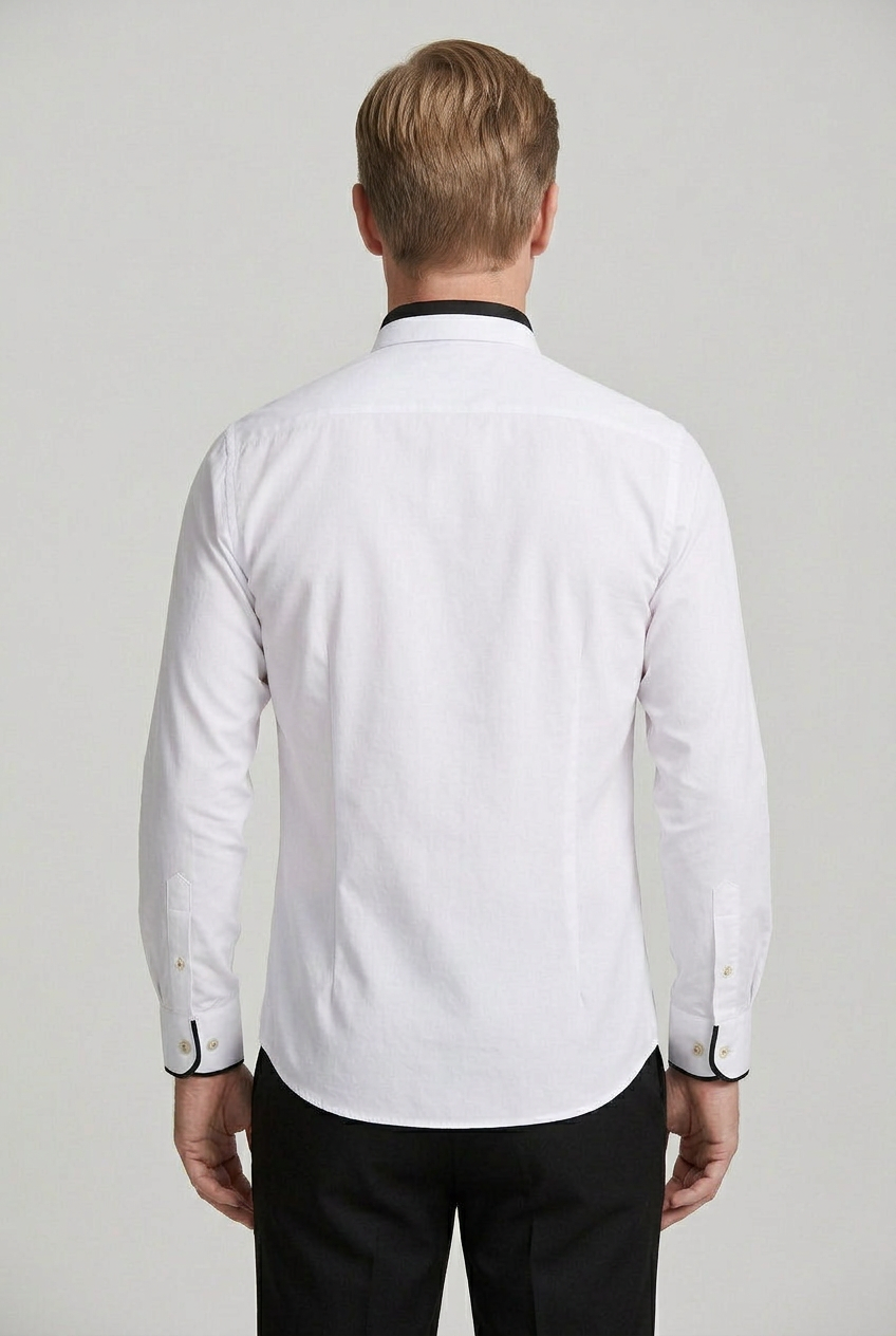 Shirt Cotton White Men's Button-Down Contrast Collar Long Sleeve – Office, Casual