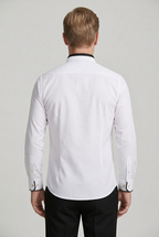 Shirt Cotton White Men's Button-Down Contrast Collar Long Sleeve – Office, Casual