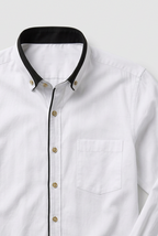 Shirt Cotton White Men's Button-Down Contrast Collar Long Sleeve – Office, Casual