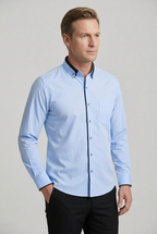 Shirt Cotton White Men's Button-Down Contrast Collar Long Sleeve – Office, Casual