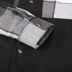Shirt Jacket Black Grey Plaid Patchwork Men's Long Sleeve Button-Up Overshirt – Casual, Office, Gift