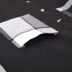 Shirt Jacket Black Grey Plaid Patchwork Men's Long Sleeve Button-Up Overshirt – Casual, Office, Gift
