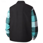 Shirt Jacket Black Grey Plaid Patchwork Men's Long Sleeve Button-Up Overshirt – Casual, Office, Gift