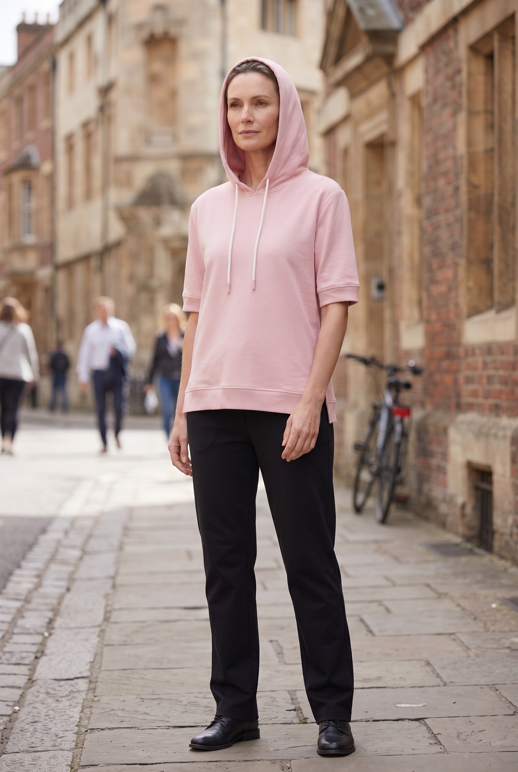 Short Sleeve Hoodie Pink Women's Boxy Fit Drawstring – Casual, Loungewear · Werune