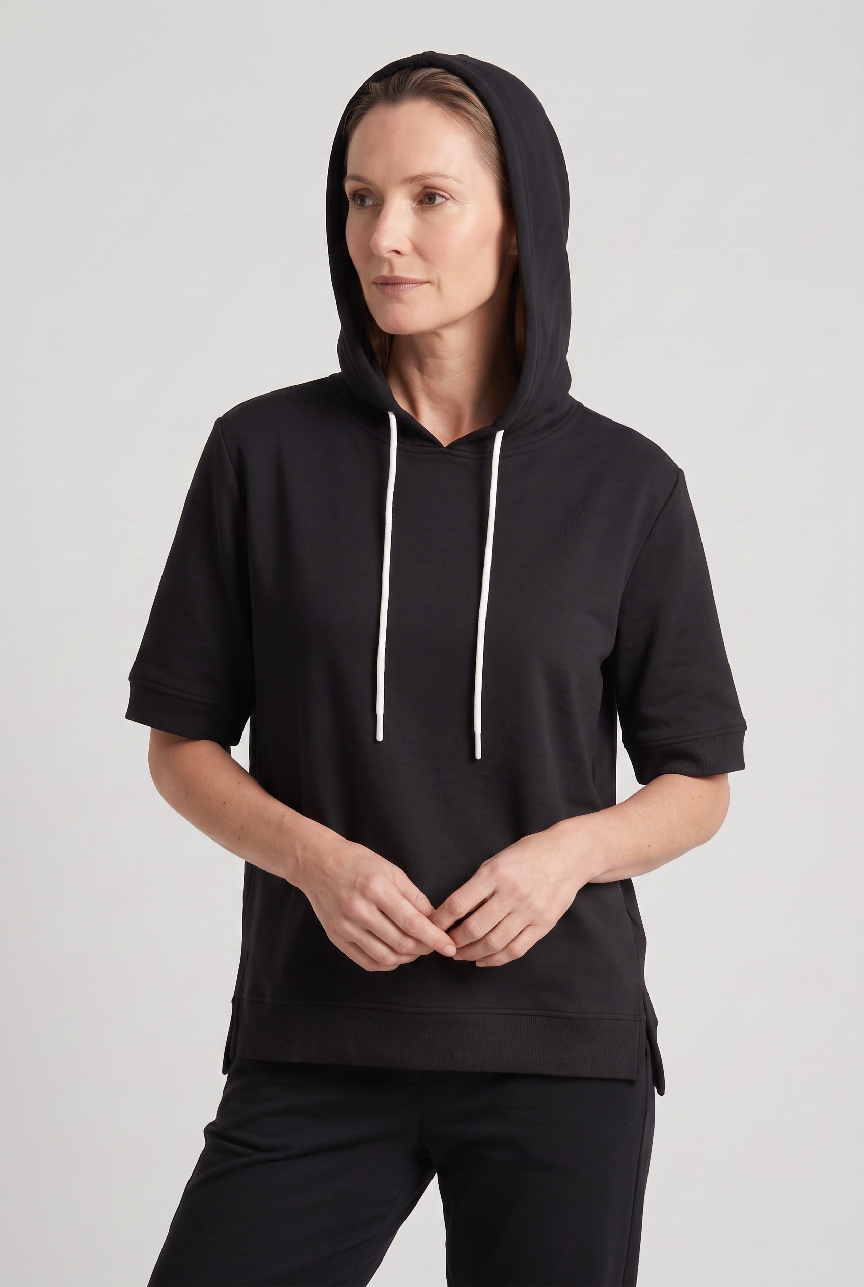 Short Sleeve Hoodie Pink Women's Boxy Fit Drawstring – Casual, Loungewear · Werune