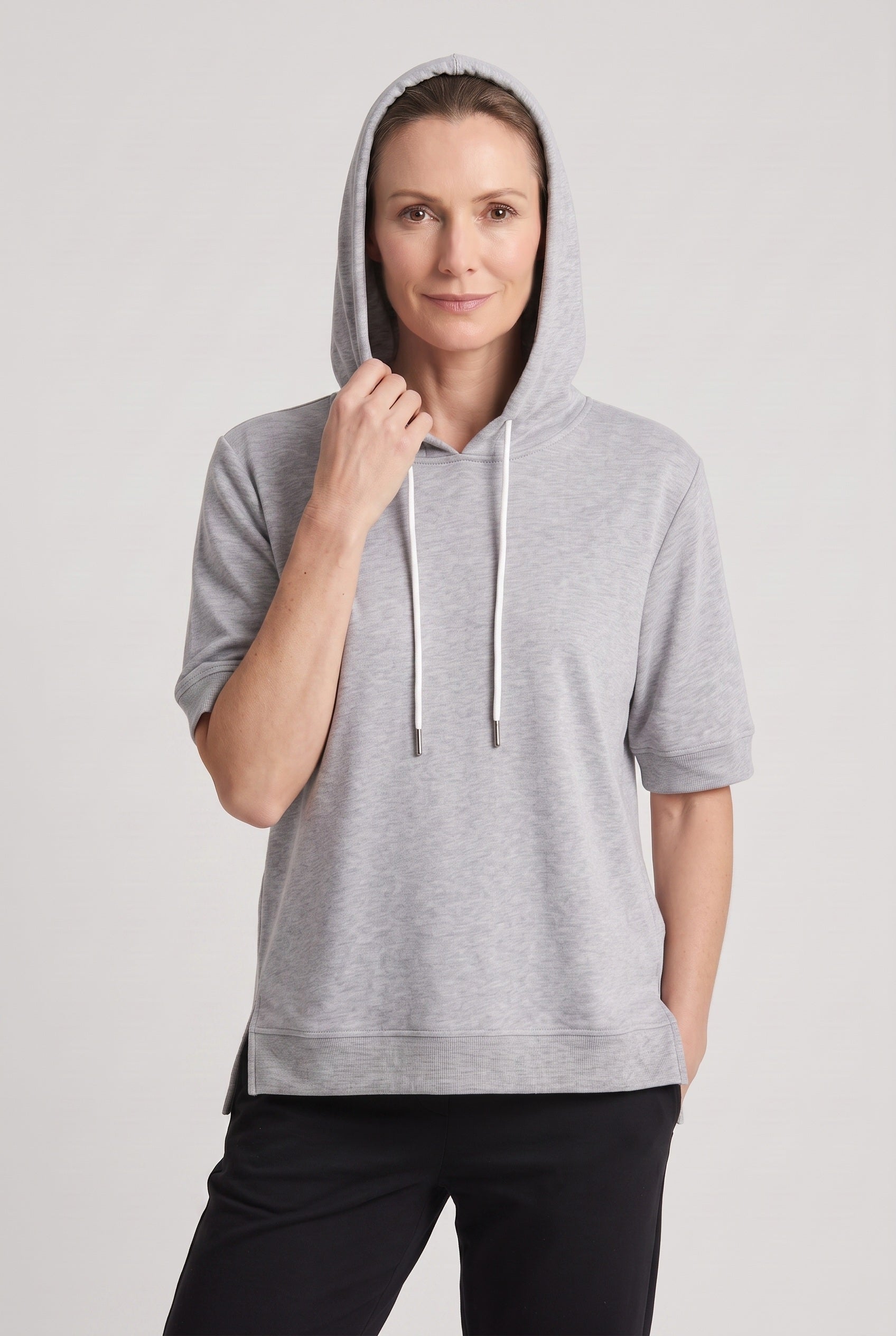 Short Sleeve Hoodie Pink Women's Boxy Fit Drawstring – Casual, Loungewear · Werune
