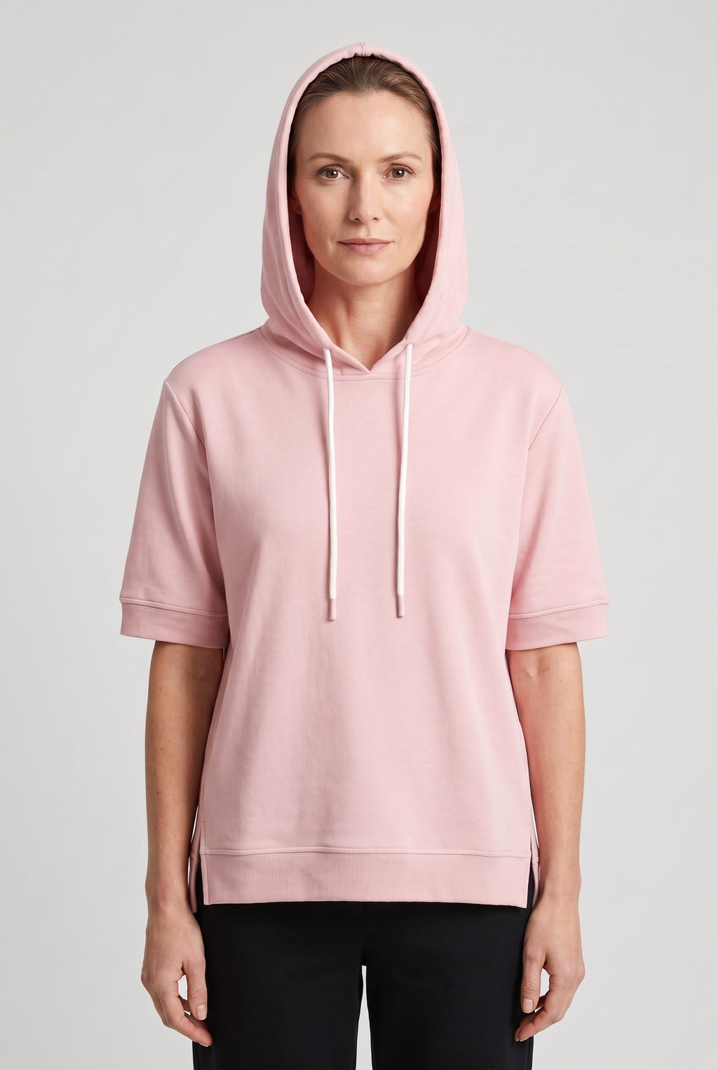 Short Sleeve Hoodie Pink Women's Boxy Fit Drawstring – Casual, Loungewear · Werune