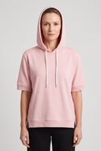 Short Sleeve Hoodie Pink Women's Boxy Fit Drawstring – Casual, Loungewear · Werune